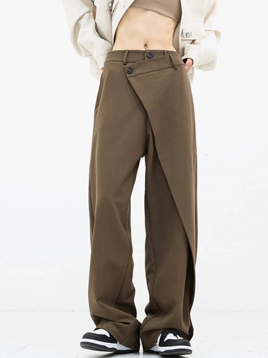Women's Wide Leg Trousers with Buttons
