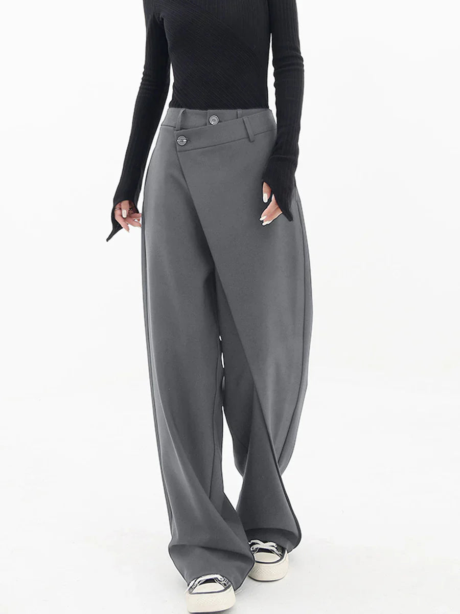 Women's Wide Leg Trousers with Buttons