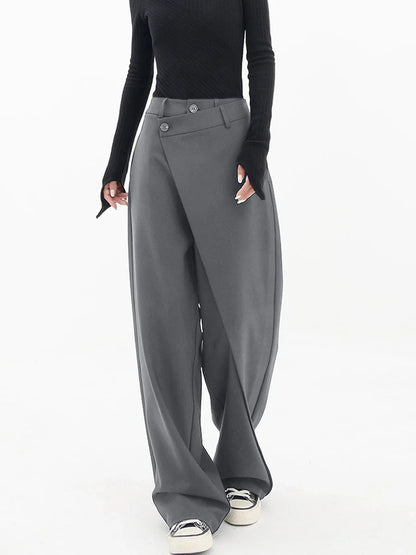 Women's Wide Leg Trousers with Buttons