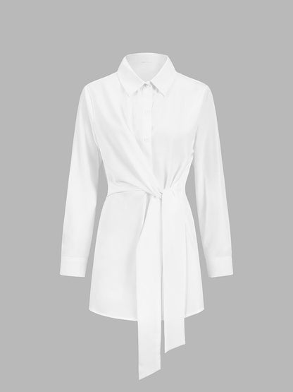 Elegantes Damenhemd mit Gürtel Bauchfreies Design - IdealeKleiden