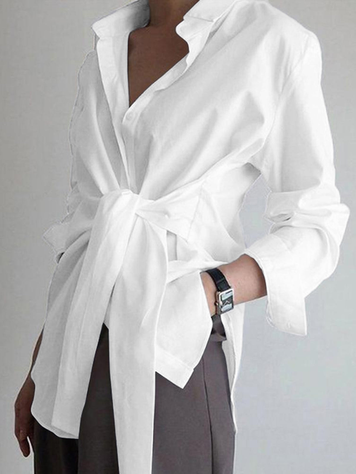 Elegant Women's Shirt with Belt Cropped Design