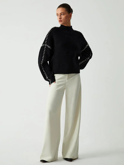 Damen Oversize Pullover Rollkragen Großzügig - IdealeKleiden