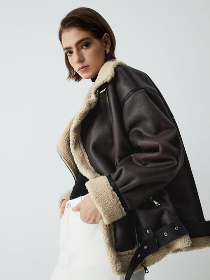 Warm-lined aviator jacket Sherpa sheepskin look