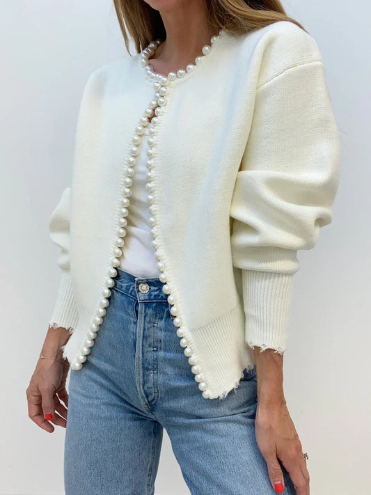Vivien Strickjacke Damen Perlenschmuck Elegant - IdealeKleiden