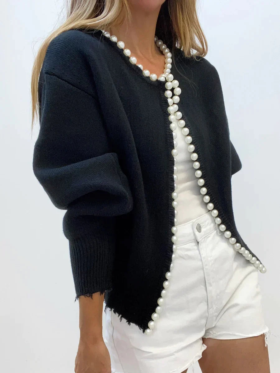 Elegant Dress with Beads and Ribbed Hem