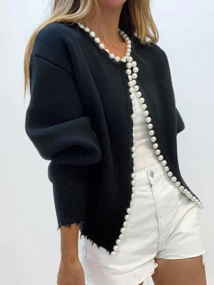 Elegant Dress with Beads and Ribbed Hem