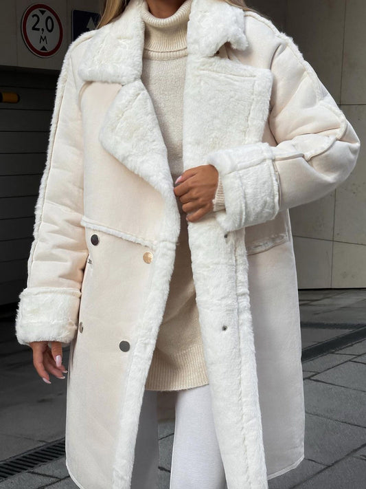 Stylischer Damenmantel Lang Polarfleece Modern - IdealeKleiden