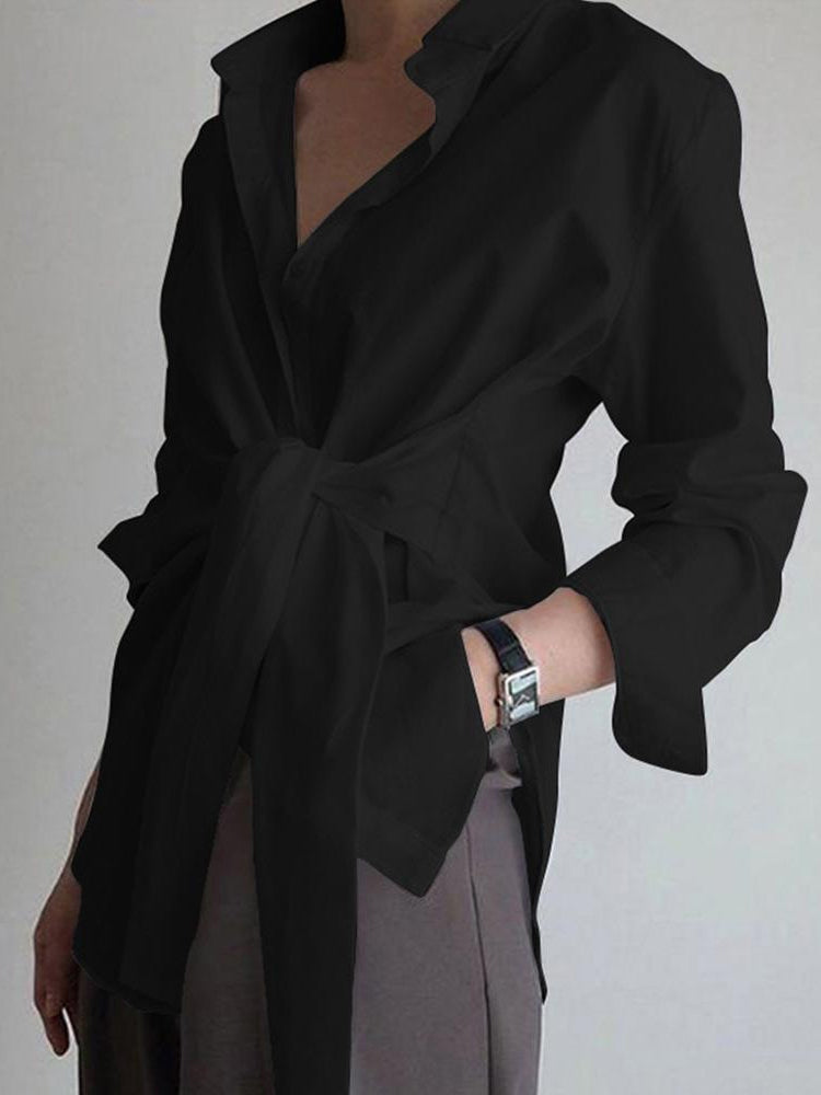 Elegant Women's Shirt with Belt Cropped Design