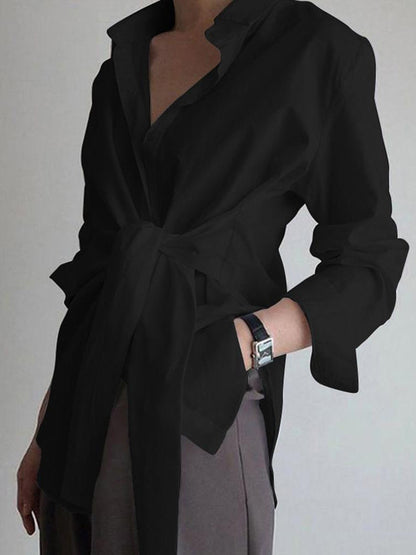 Elegant Women's Shirt with Belt Cropped Design