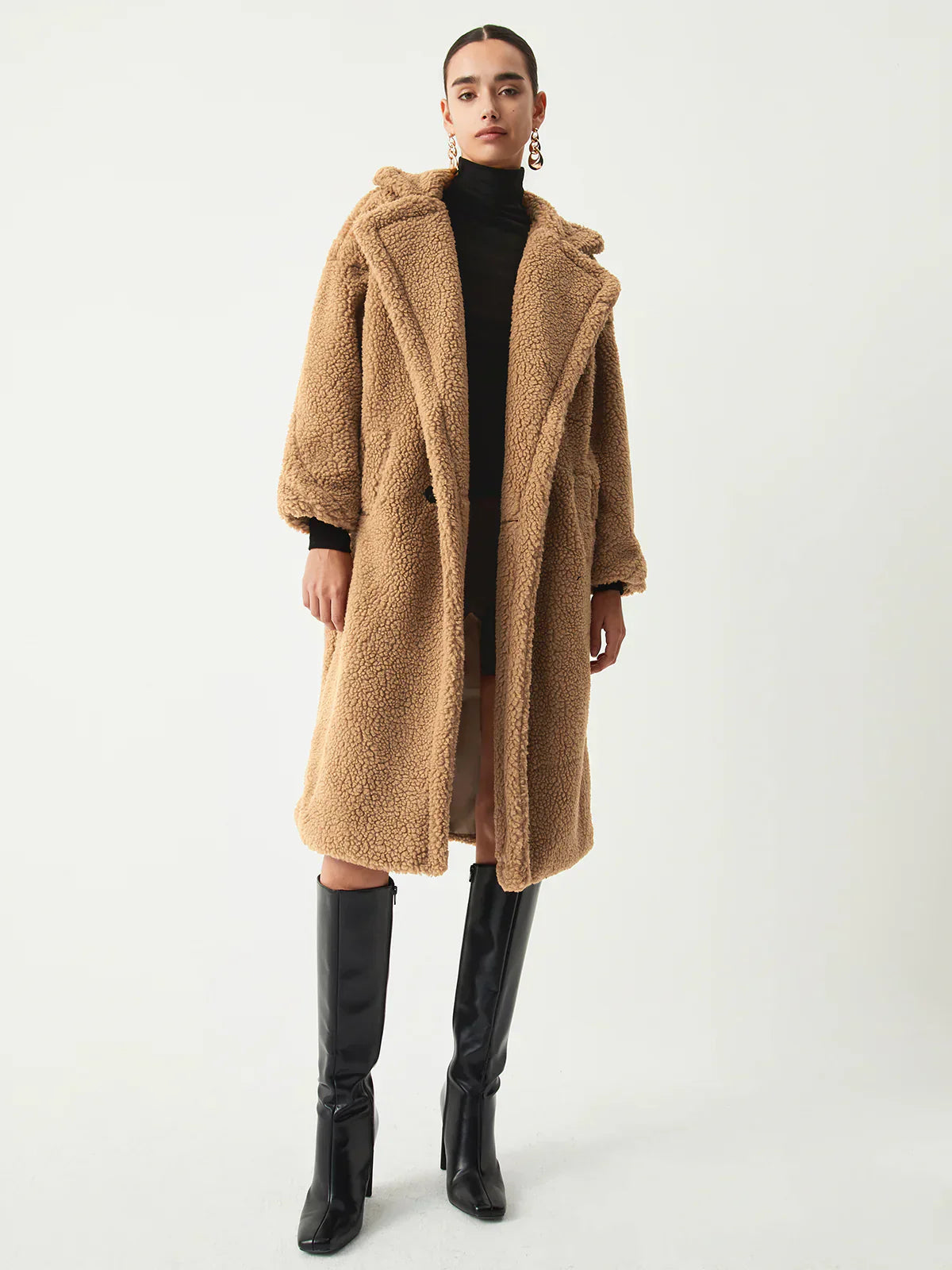 Winter Fleece Jacket Double Pockets Longline Design