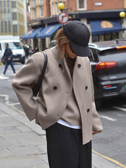 Damen Classic Peacoat Doppelknopf Mantel - IdealeKleiden