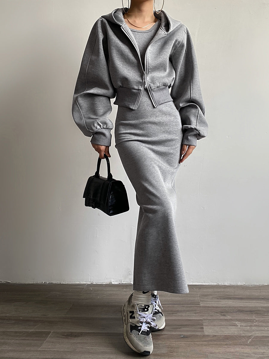 Damen Hoodie Langarm Zip Oben - IdealeKleiden