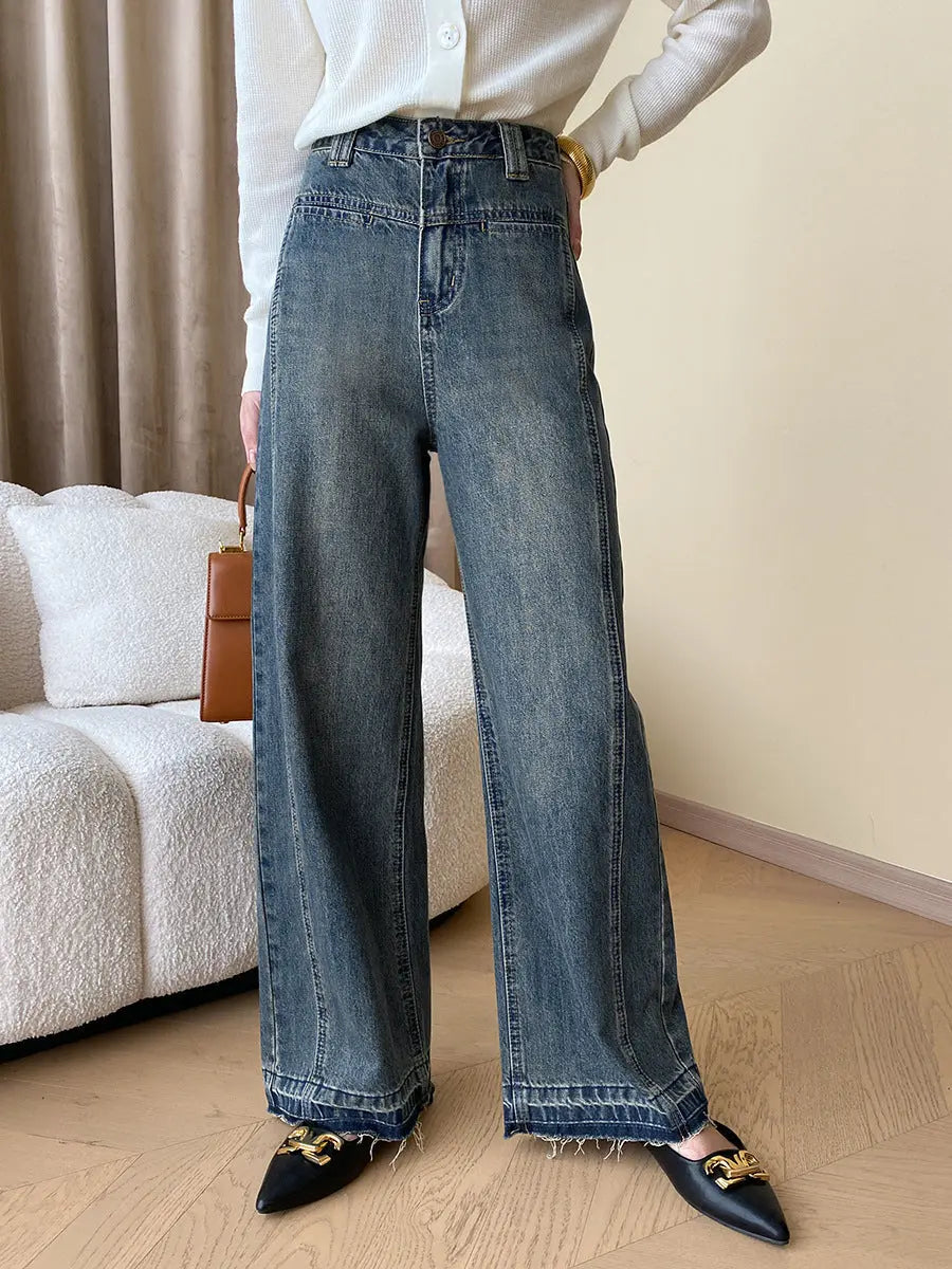 Damen Vintage Jeans Weite Bein Knopfleiste - IdealeKleiden