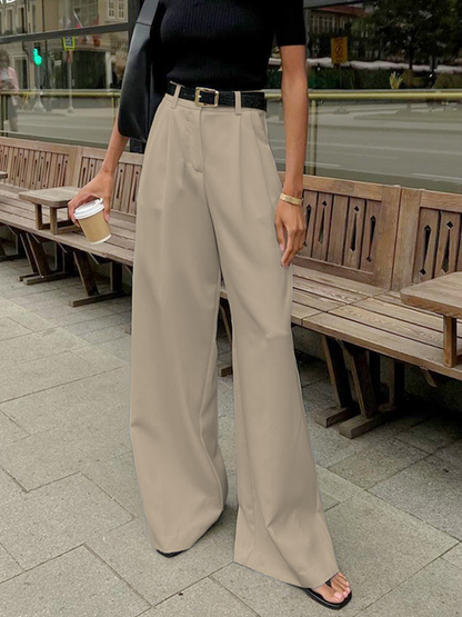 Women's Wide Pleated Trousers with Belt Elegant