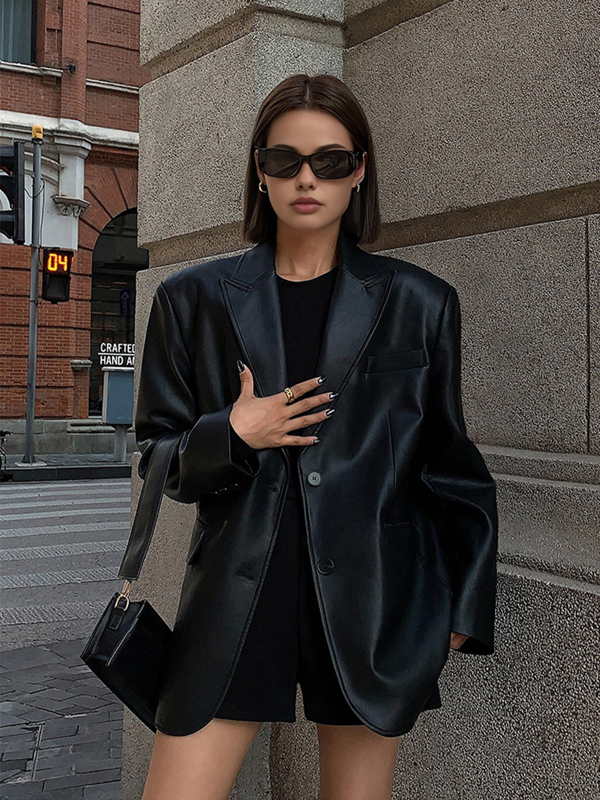 Leather Blazer Women Elegant Black