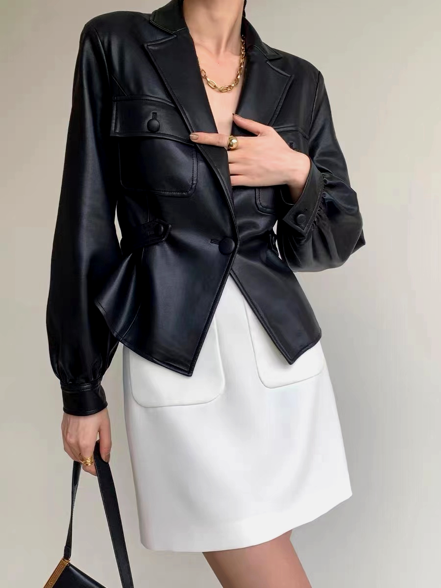 Stylish Leather Jacket Belt Detail