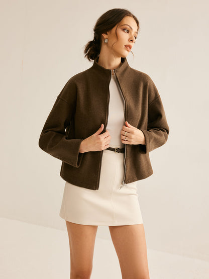 Brown Leather Jacket Women Zipper
