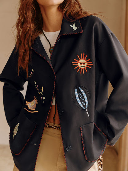 Elegant Embroidered Lapel Jacket