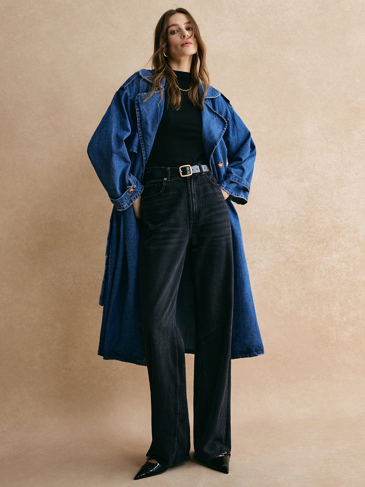 Oversized Denim Trench Coat Modern Casual