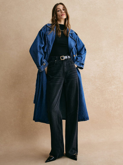Oversized Denim Trench Coat Modern Casual