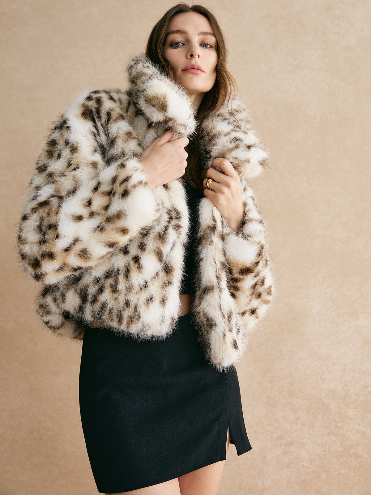 Stylish Faux Fur Jacket Leopard Print Trendy