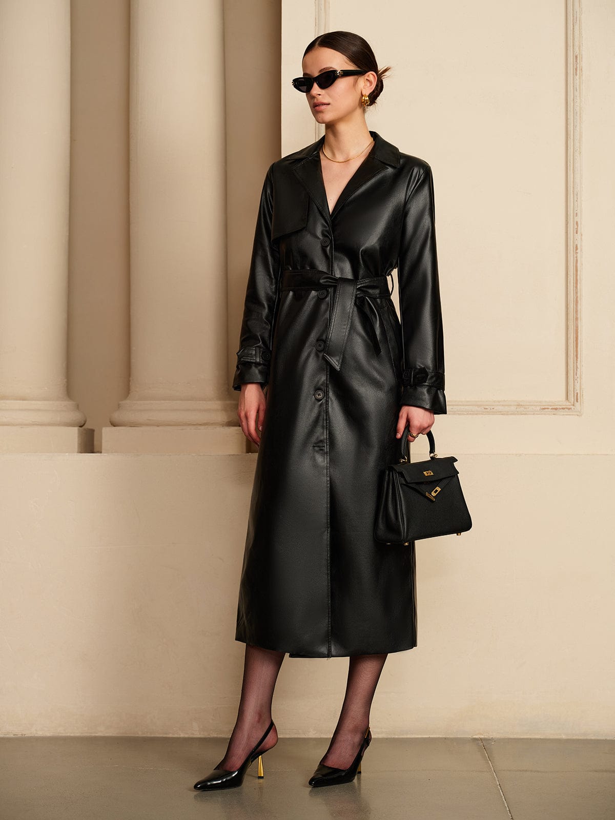 Elegant Leather Trench Coat Women's Luxury Design