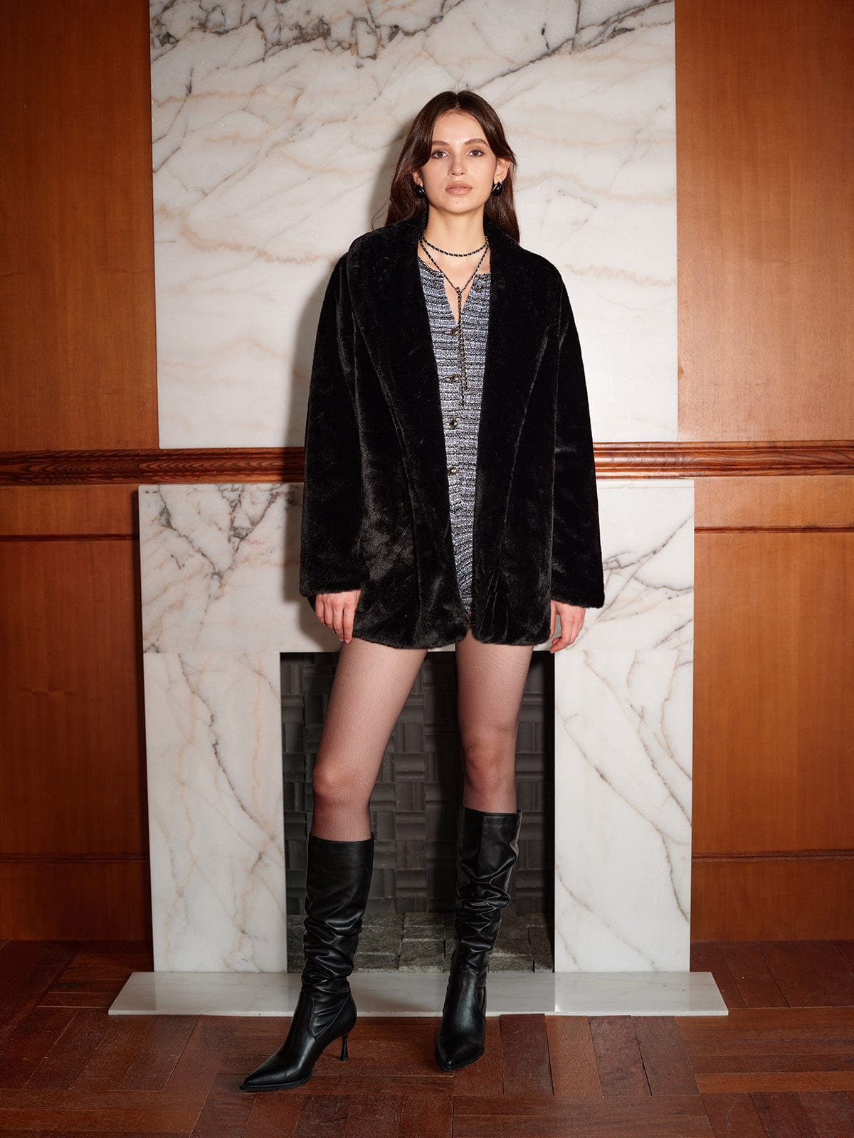 Long Faux Fur Jacket Elegant Winter