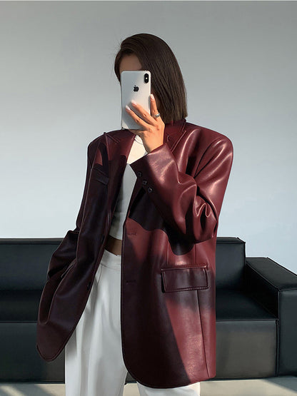 Leather Blazer Women Elegant Black