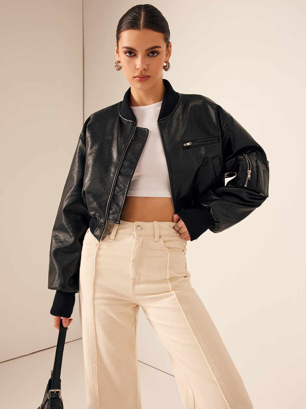 Stylish PU Leather Short Biker Jacket