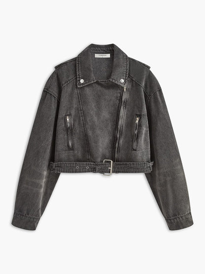Black Denim Biker Jacket Rock Style