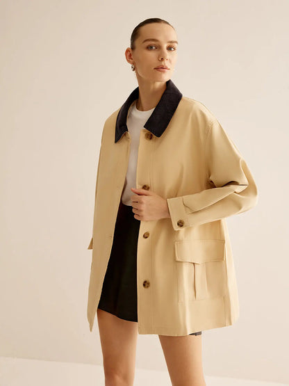 Fashionable cotton jacket contrast collar cords