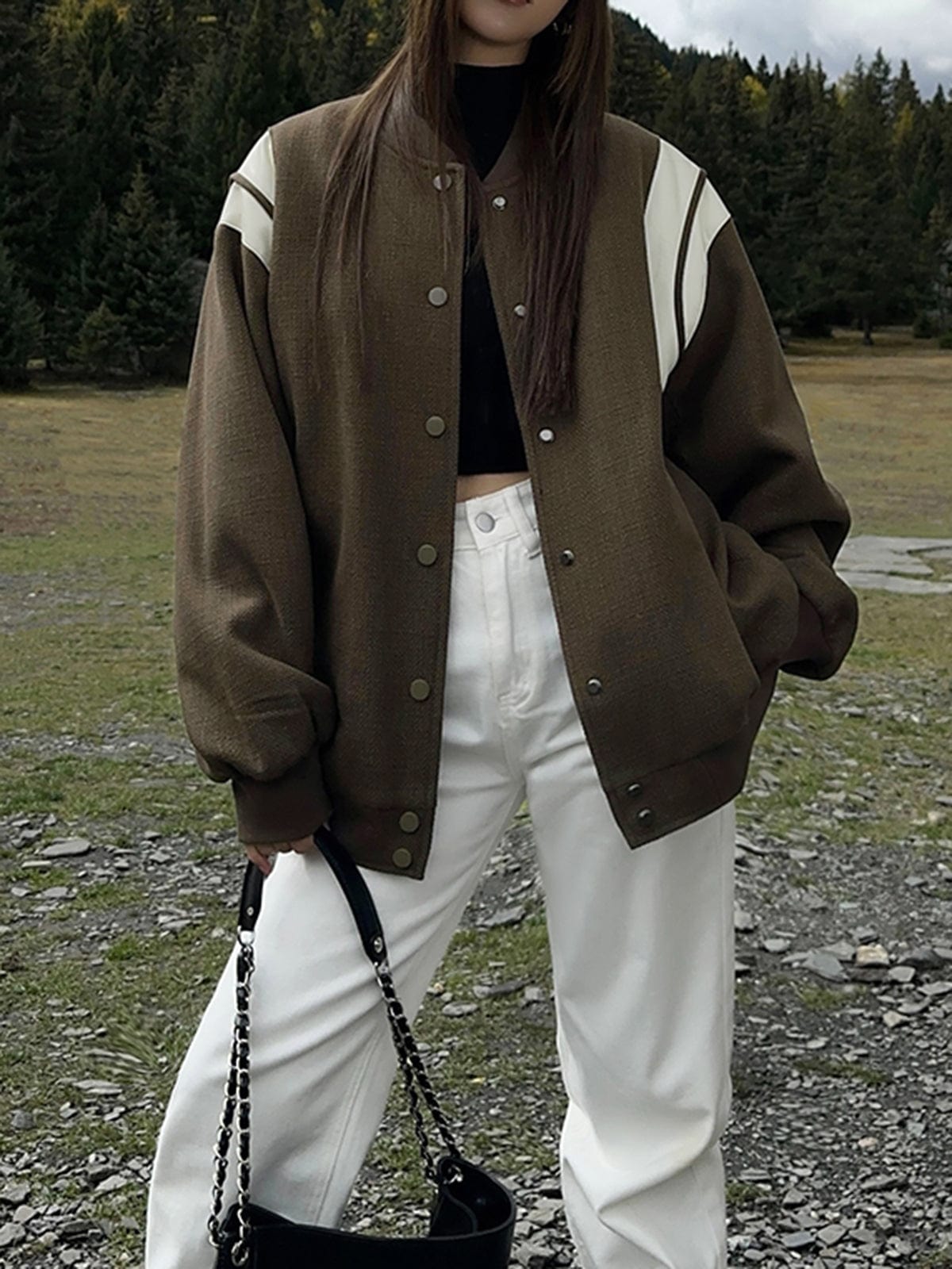 Retro Varsity Jacket Casual Striped Sporty