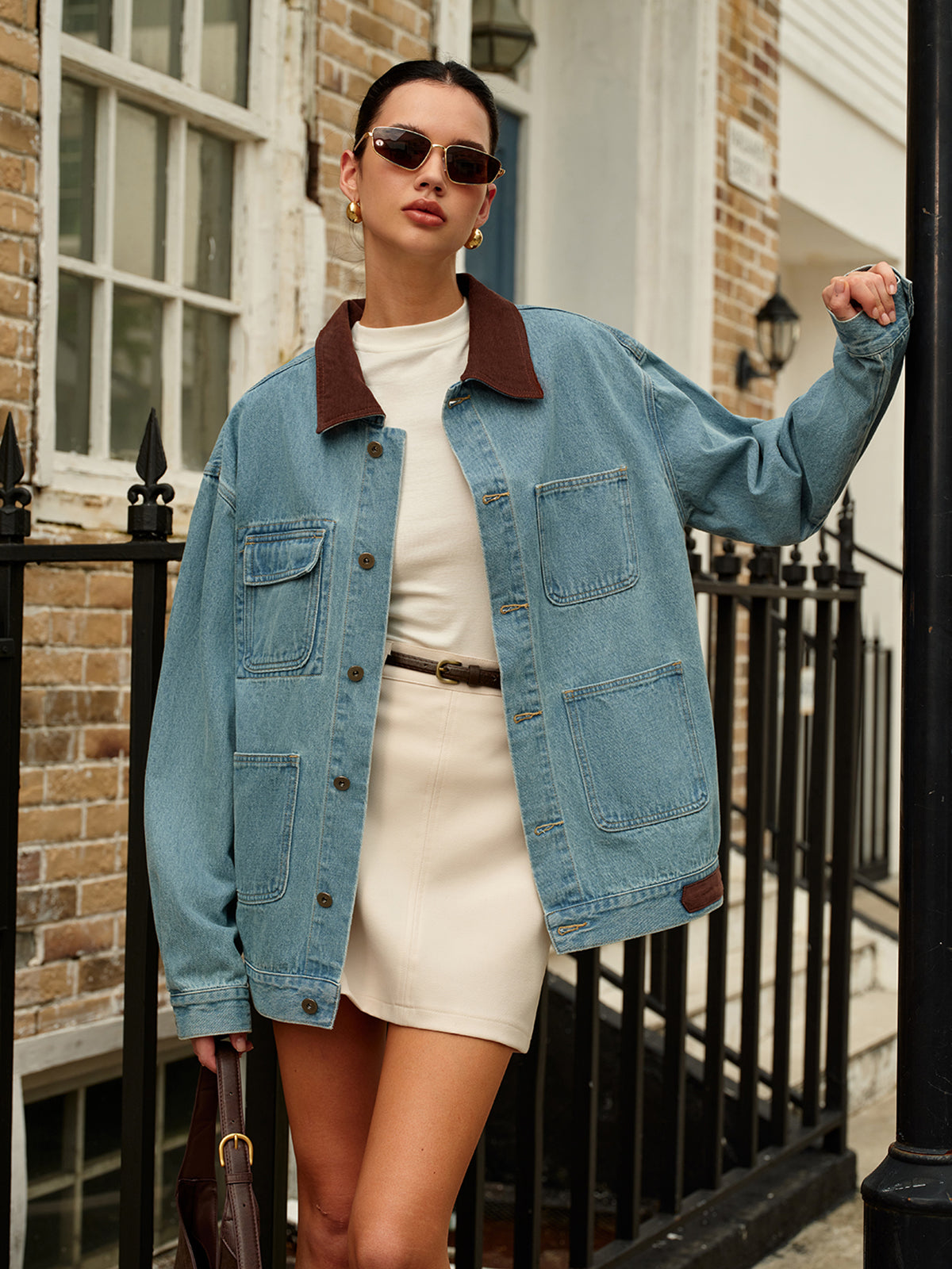 Stylische Denimjacke Mit Kragen - IdealeKleiden