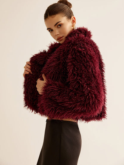Short Faux Fur Coat Burgundy