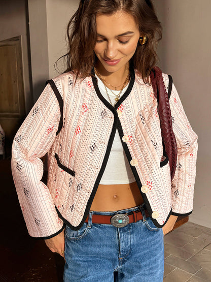 Stylish Short Jacket with Contrast Stripes