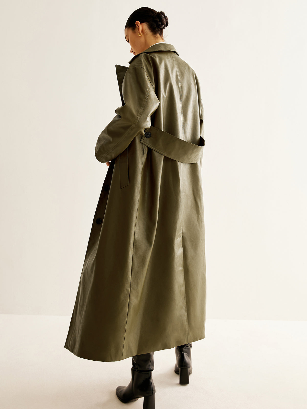Long Leather Jacket Women Green Vintage Style