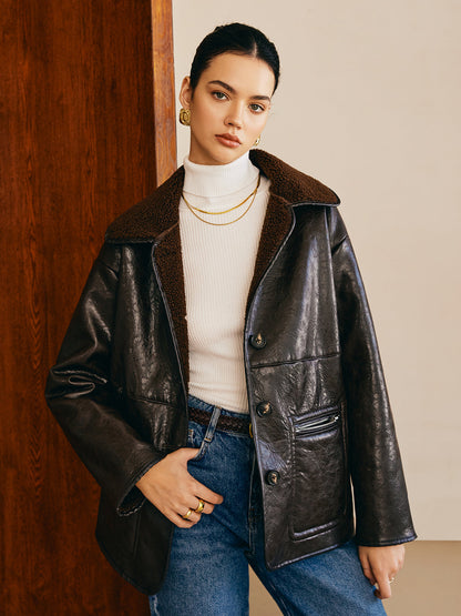 Stylish fleece jacket with leather-look sides