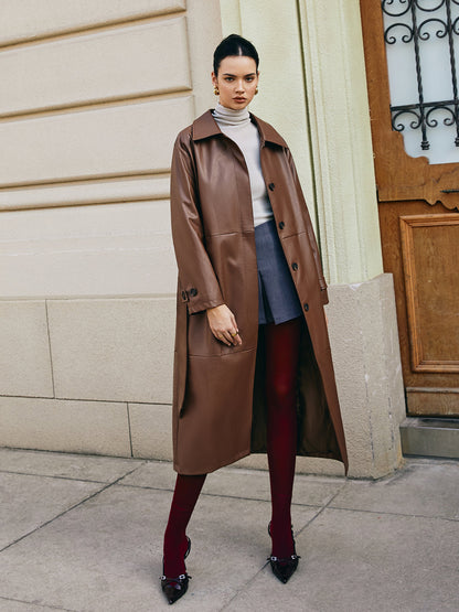 Elegant Faux Leather Jacket Long Leather Jacket