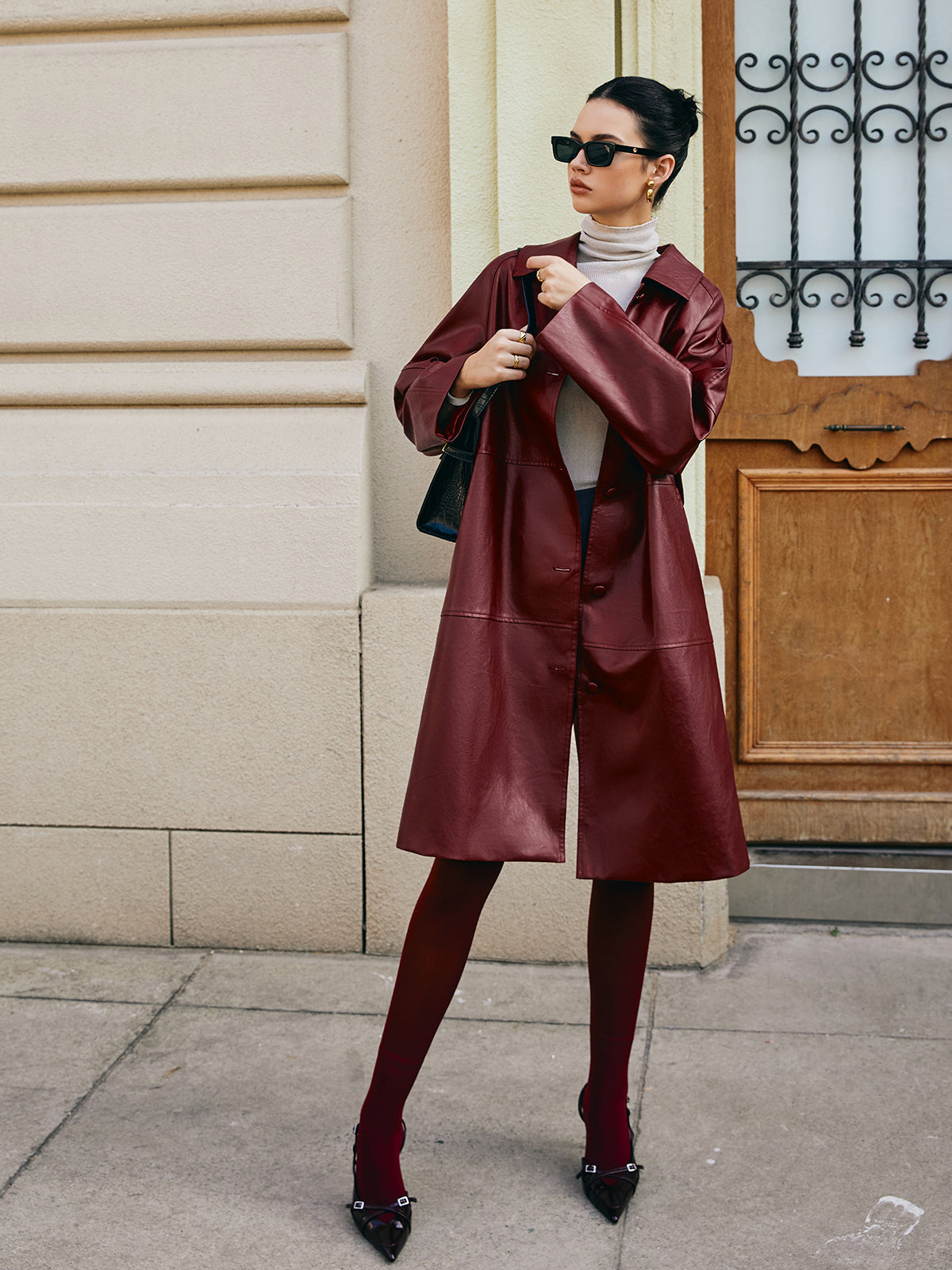 Stylish Faux Leather Long Jacket for Women