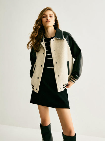 Stylish women's wool jacket with panel design