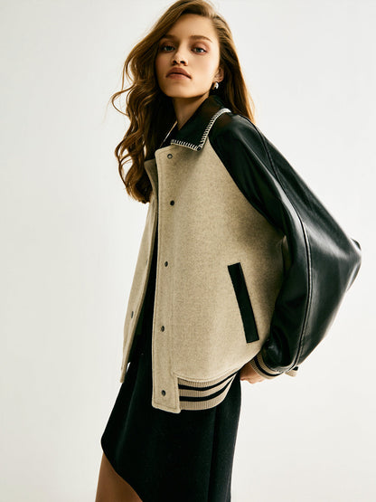 Modische Wolljacke Damen Paneel Design - IdealeKleiden