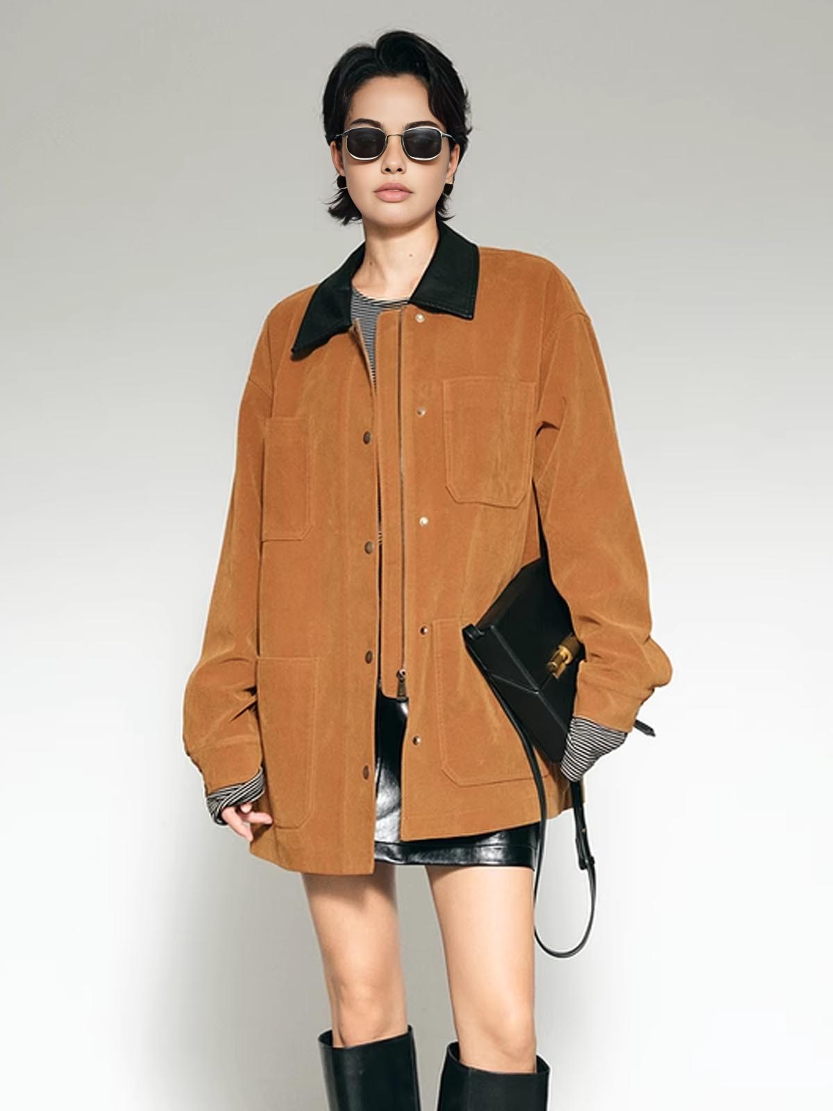 Oversized Leather Jacket Modern Collar