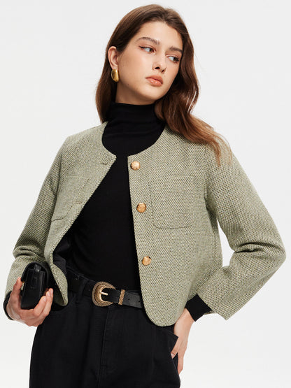 Stylish Tweed Jacket with Neck Pouch