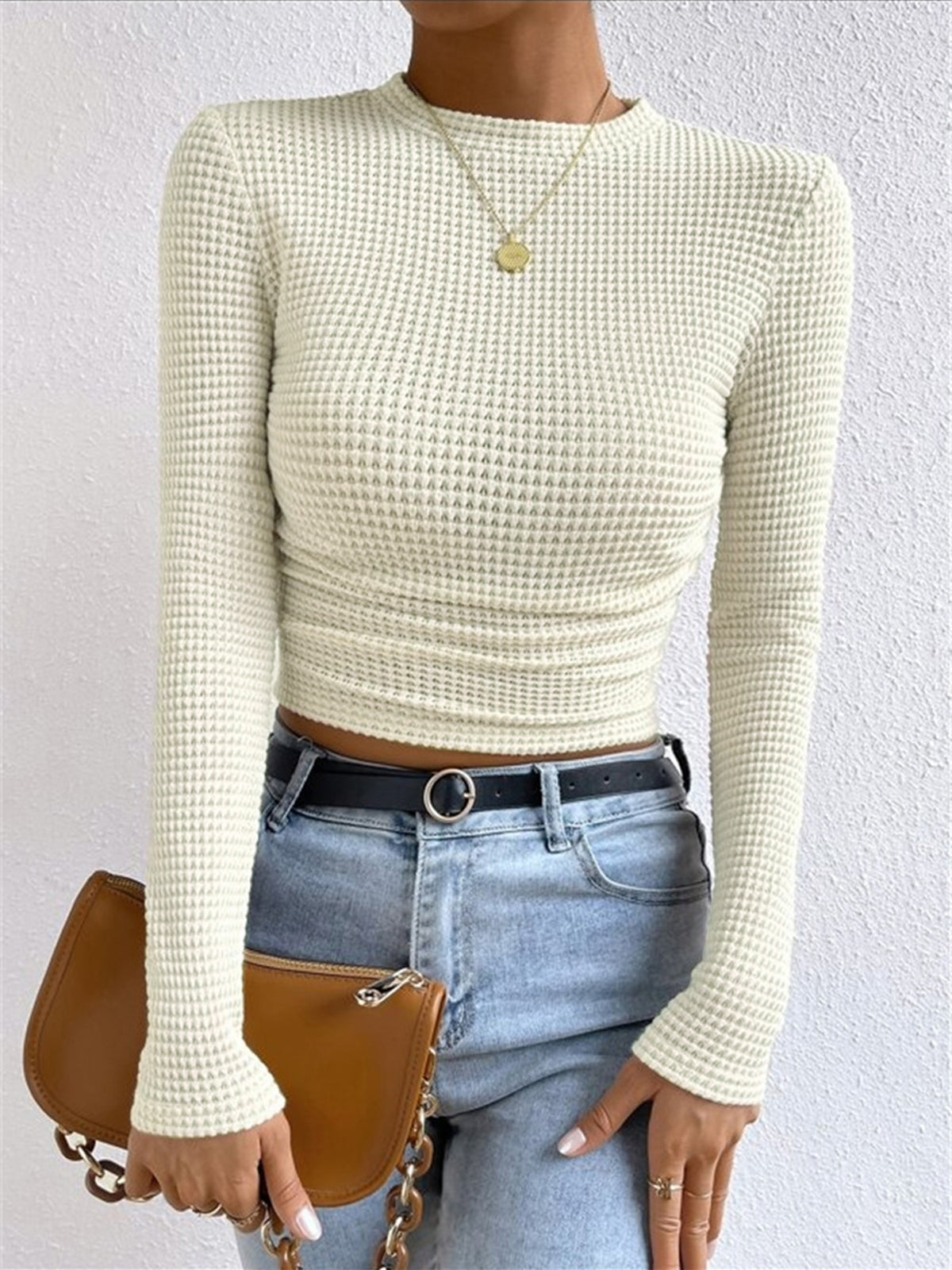 Schicke Slim-Pullover Waffelmuster Damen