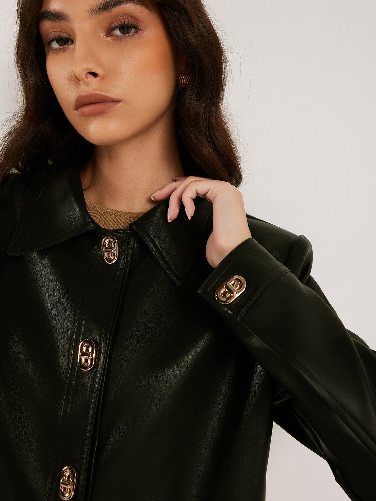 Kurze Lederjacke Damen Knopf Schick - IdealeKleiden