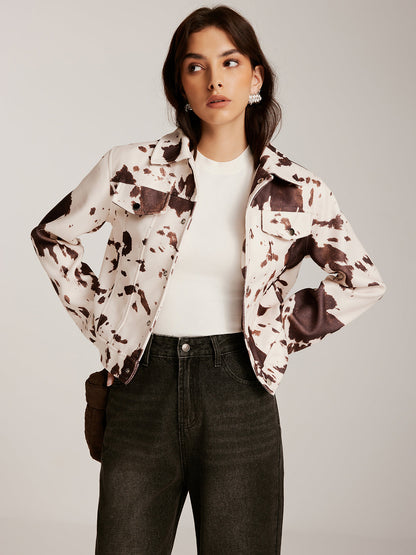 Mode Kurzjacke Tweed Print Frauen - IdealeKleiden