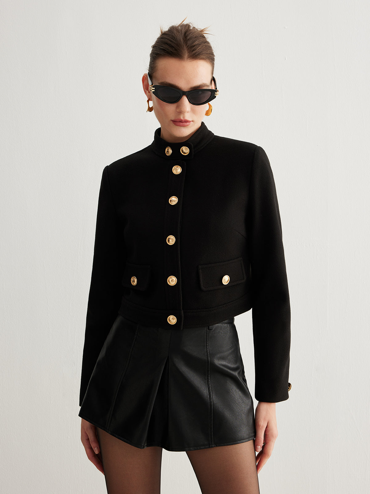 Stylish women's jacket collar button tweed