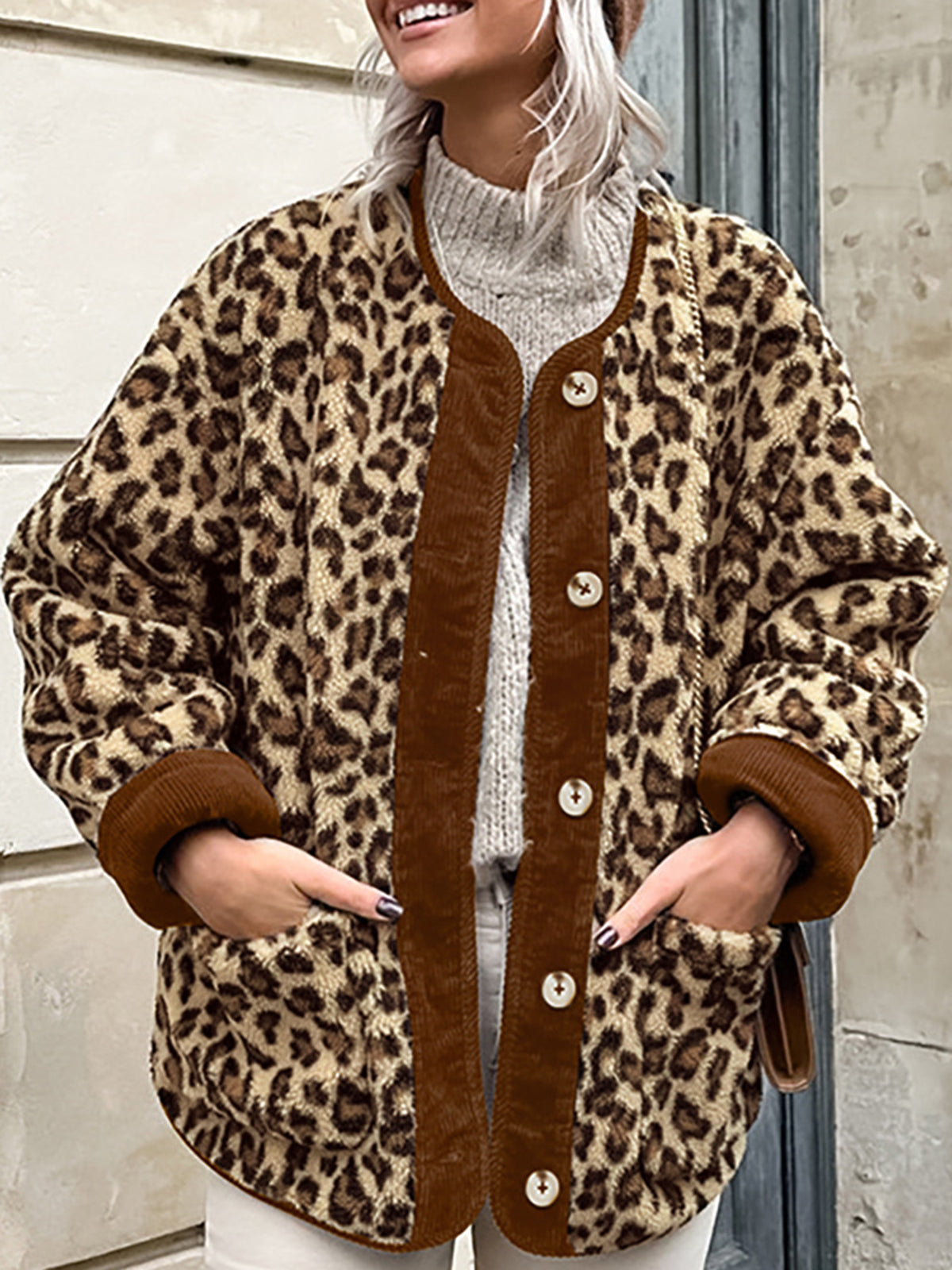 Stylische Leopard Jacke Weich Minky - IdealeKleiden