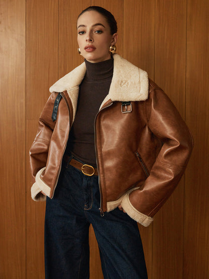 Elegant Leather Jacket Zipper Design