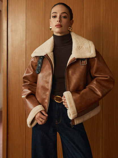 Elegante Lederjacke Reißverschluss Design - IdealeKleiden